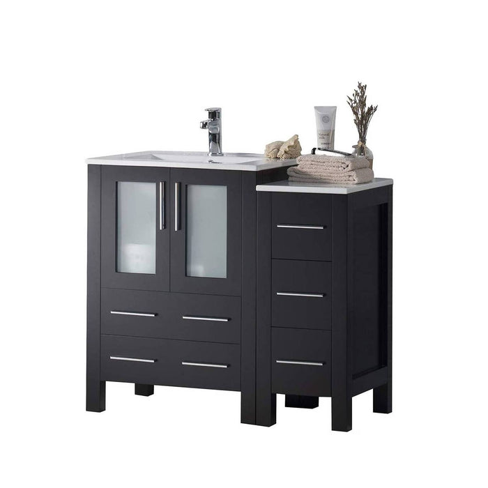 Blossom Sydney 36" Vanity Set, Ceramic/Ceramic Vessel Sink, Side Cabinet and Optional Mirror