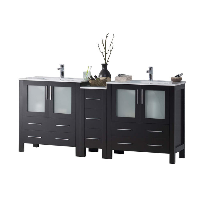 Blossom Sydney 84" Double Vanity Set, Side Cabinets, Vessel Sink and Optional Mirror - Luxe Vanity & Tub