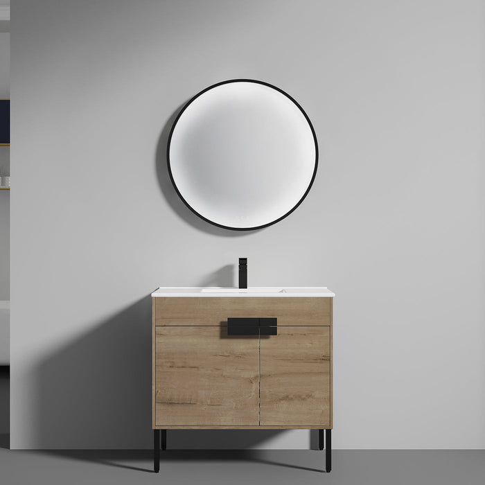 Bari 36" Freestanding Bathroom Vanity with Ceramic Sink - Classic Oak - Luxe Vanity & Tub