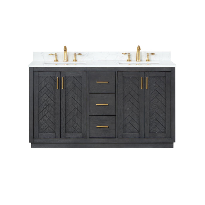 Gazsi 60" Double Bathroom Vanity Set with Grain White Composite Stone Countertop - Luxe Vanity & Tub