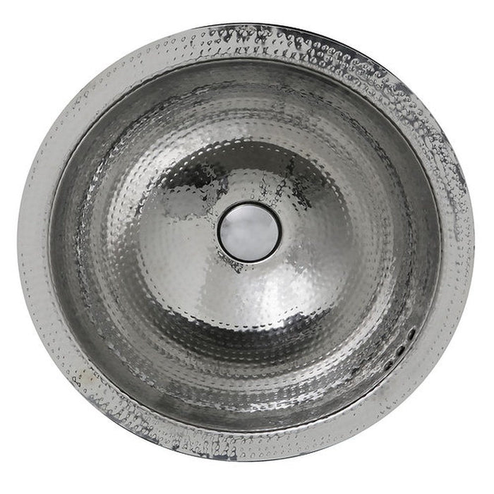 Brightwork Home Nantucket Sinks RLS-OF 16.875" Hand Hammered Stainless Steel Round Undermount Bathroom Sink With Overflow - Luxe Vanity & Tub