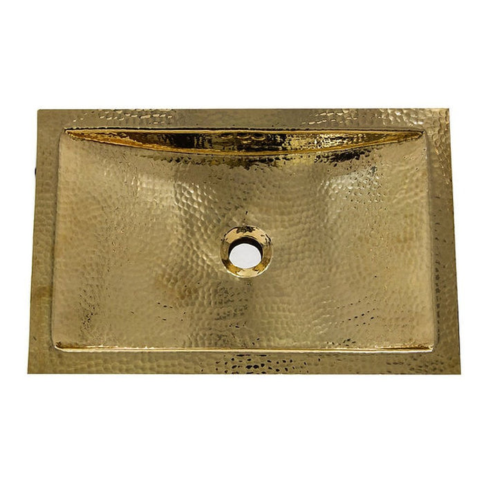 Brightwork Home Nantucket Sinks TRB-OF - 19.8 Inch 12.8 Inch Hand Hammered Brass Rectangle Undermount Bathroom Sink with Overflow - Luxe Vanity & Tub