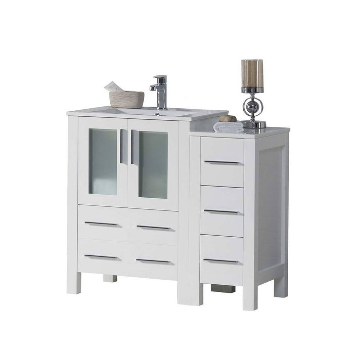 Blossom Sydney 36" Vanity Set, Ceramic/Ceramic Vessel Sink, Side Cabinet and Optional Mirror