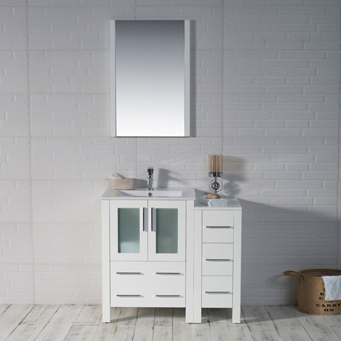 Blossom Sydney 36" Vanity Set, Ceramic/Ceramic Vessel Sink, Side Cabinet and Optional Mirror