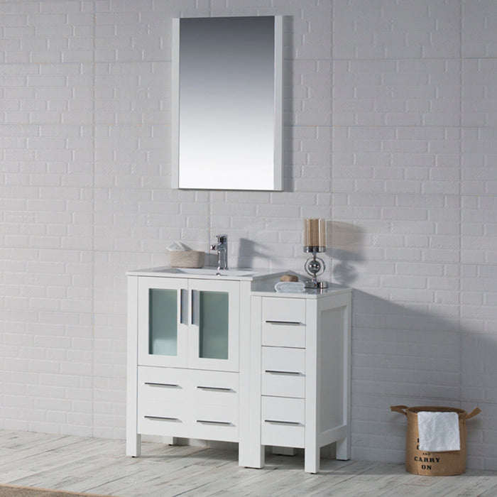 Blossom Sydney 36" Vanity Set, Ceramic/Ceramic Vessel Sink, Side Cabinet and Optional Mirror