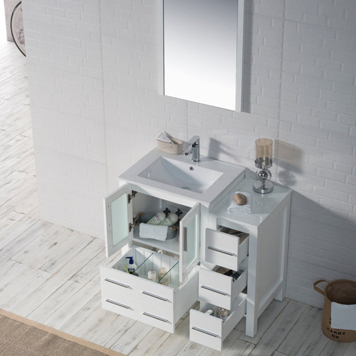 Blossom Sydney 36" Vanity Set, Ceramic/Ceramic Vessel Sink, Side Cabinet and Optional Mirror