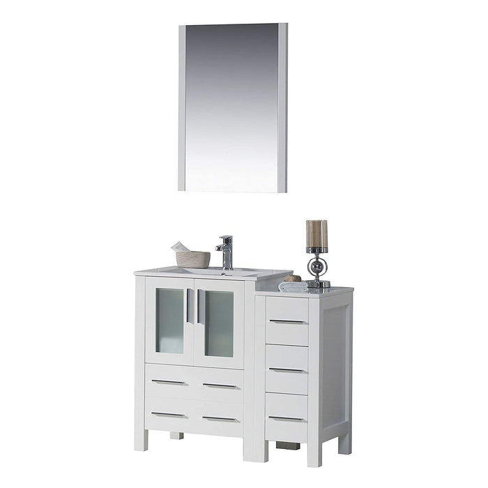 Blossom Sydney 36" Vanity Set, Ceramic/Ceramic Vessel Sink, Side Cabinet and Optional Mirror