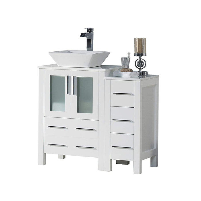 Blossom Sydney 36" Vanity Set, Ceramic/Ceramic Vessel Sink, Side Cabinet and Optional Mirror