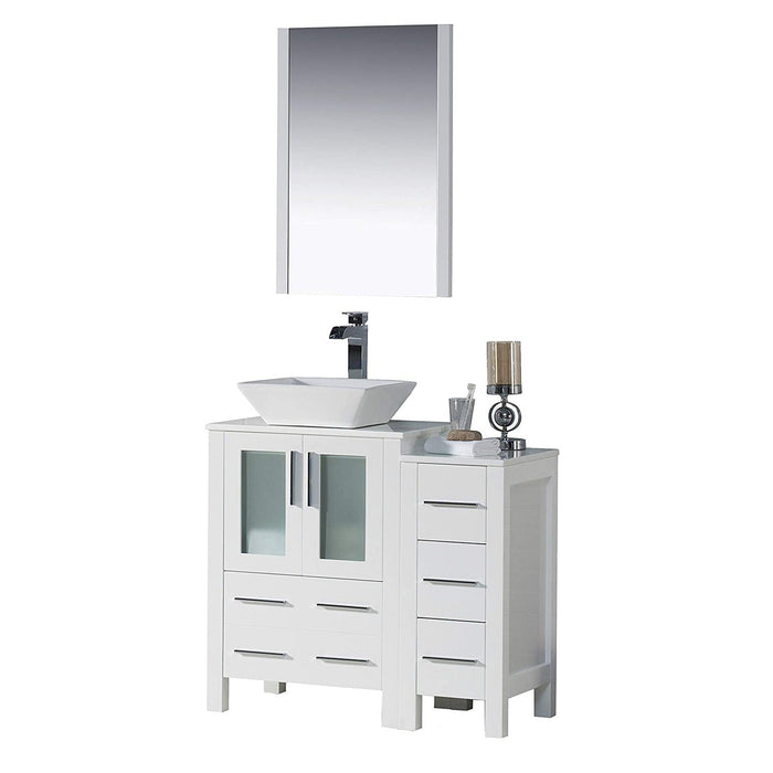 Blossom Sydney 36" Vanity Set, Ceramic/Ceramic Vessel Sink, Side Cabinet and Optional Mirror