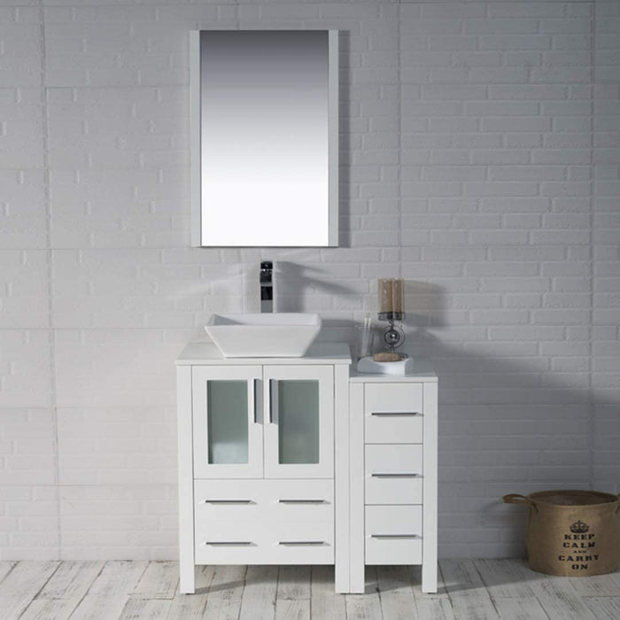 Blossom Sydney 36" Vanity Set, Ceramic/Ceramic Vessel Sink, Side Cabinet and Optional Mirror