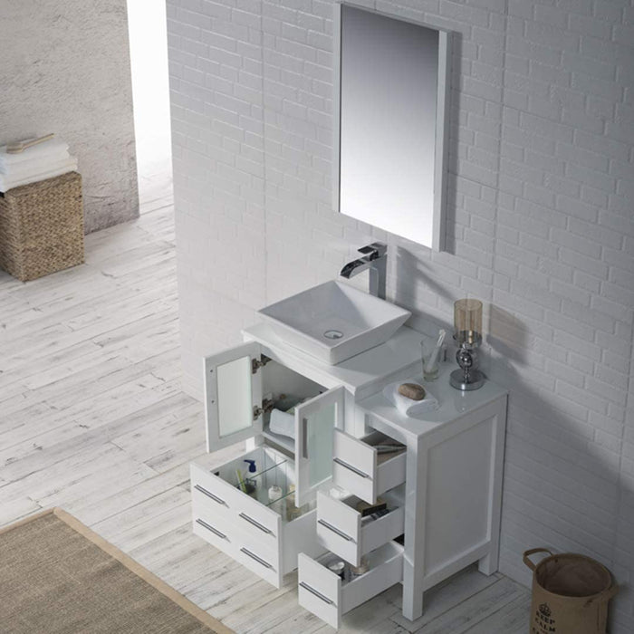 Blossom Sydney 36" Vanity Set, Ceramic/Ceramic Vessel Sink, Side Cabinet and Optional Mirror