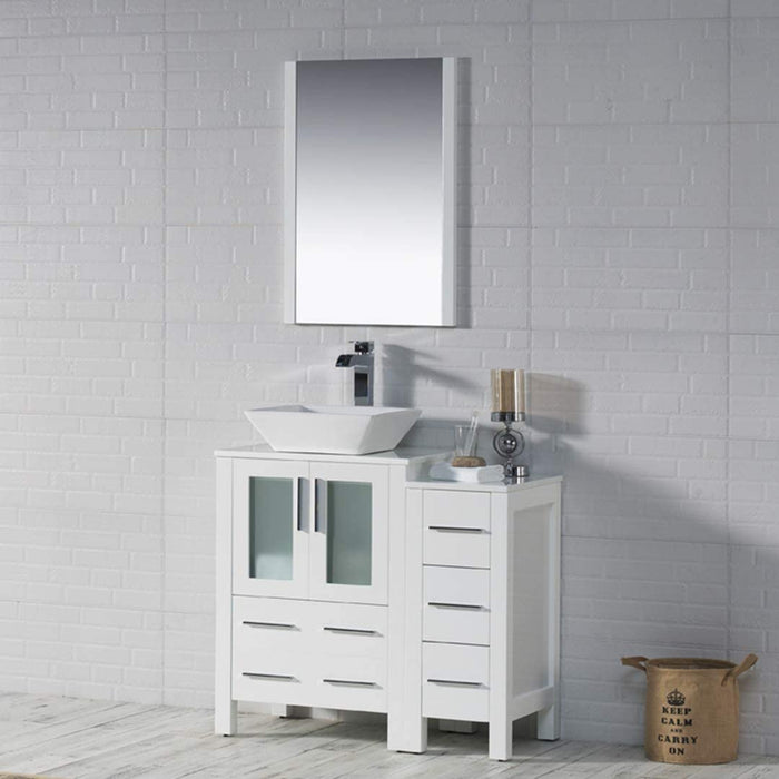 Blossom Sydney 36" Vanity Set, Ceramic/Ceramic Vessel Sink, Side Cabinet and Optional Mirror