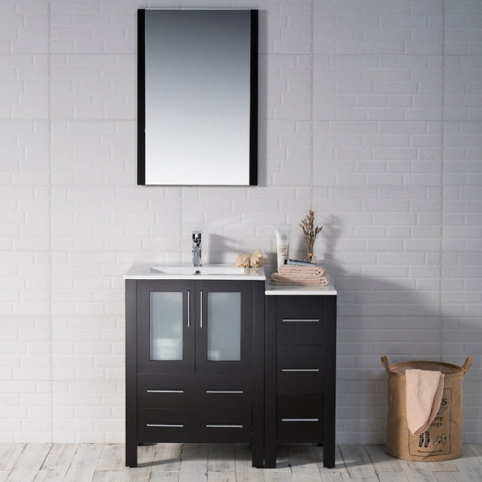 Blossom Sydney 36" Vanity Set, Ceramic/Ceramic Vessel Sink, Side Cabinet and Optional Mirror