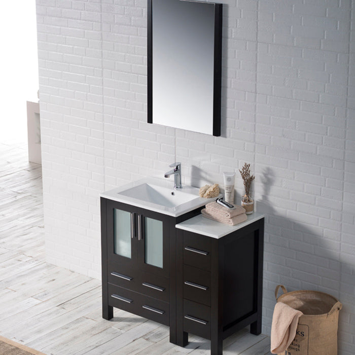 Blossom Sydney 36" Vanity Set, Ceramic/Ceramic Vessel Sink, Side Cabinet and Optional Mirror