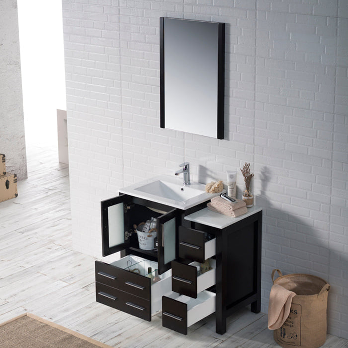Blossom Sydney 36" Vanity Set, Ceramic/Ceramic Vessel Sink, Side Cabinet and Optional Mirror