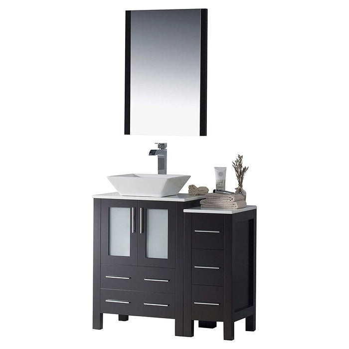 Blossom Sydney 36" Vanity Set, Ceramic/Ceramic Vessel Sink, Side Cabinet and Optional Mirror