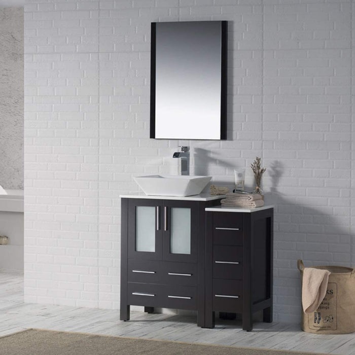 Blossom Sydney 36" Vanity Set, Ceramic/Ceramic Vessel Sink, Side Cabinet and Optional Mirror