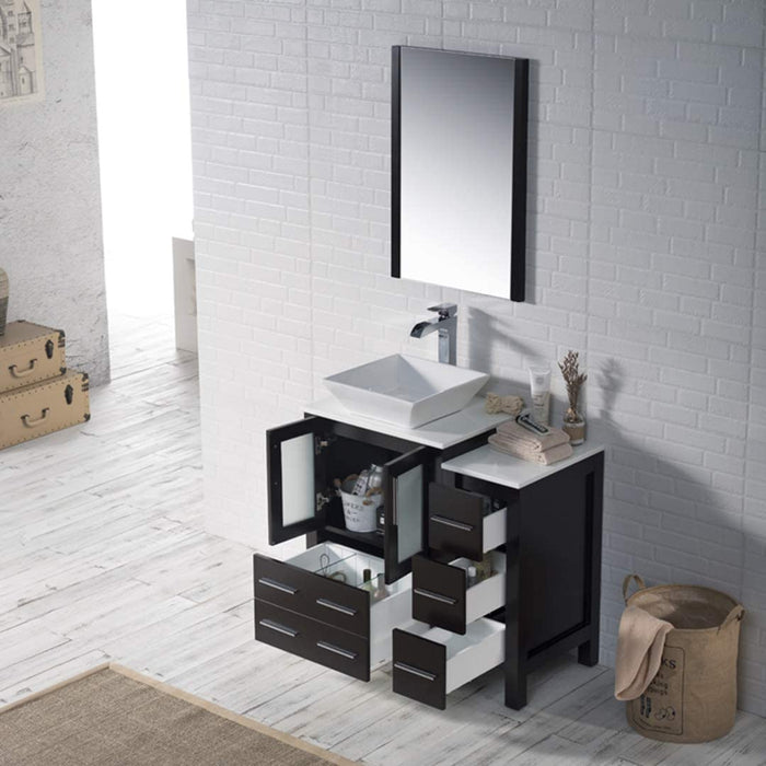 Blossom Sydney 36" Vanity Set, Ceramic/Ceramic Vessel Sink, Side Cabinet and Optional Mirror
