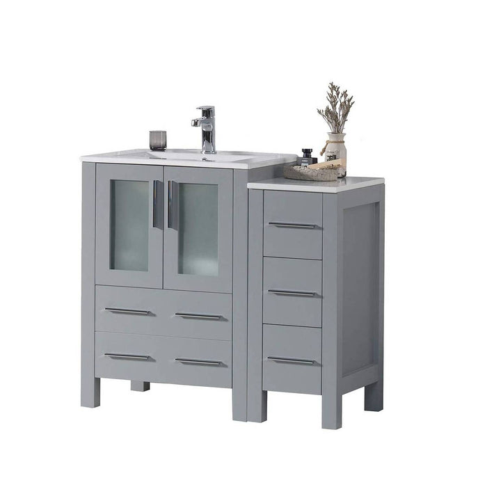 Blossom Sydney 36" Vanity Set, Ceramic/Ceramic Vessel Sink, Side Cabinet and Optional Mirror