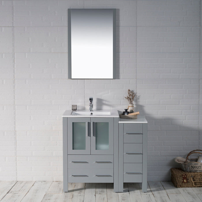 Blossom Sydney 36" Vanity Set, Ceramic/Ceramic Vessel Sink, Side Cabinet and Optional Mirror
