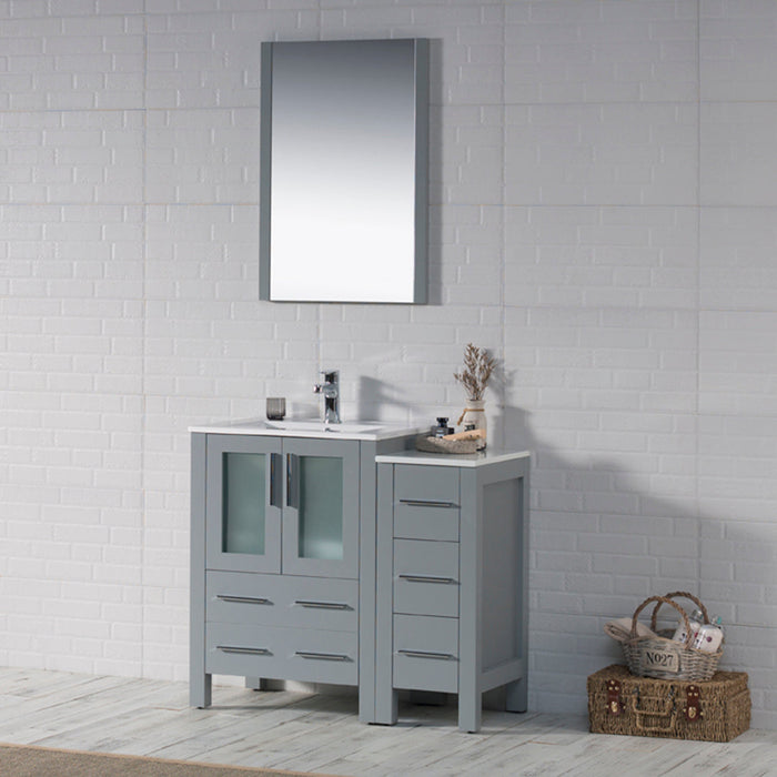 Blossom Sydney 36" Vanity Set, Ceramic/Ceramic Vessel Sink, Side Cabinet and Optional Mirror