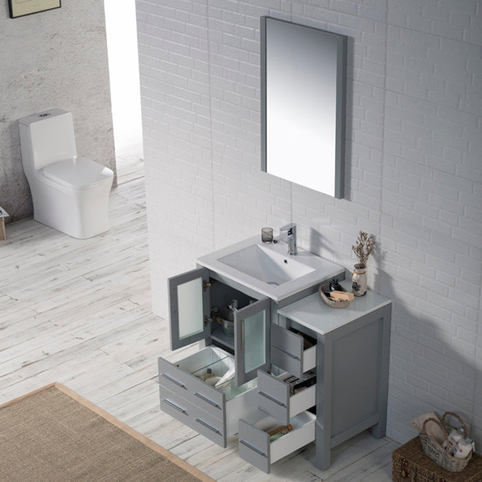 Blossom Sydney 36" Vanity Set, Ceramic/Ceramic Vessel Sink, Side Cabinet and Optional Mirror