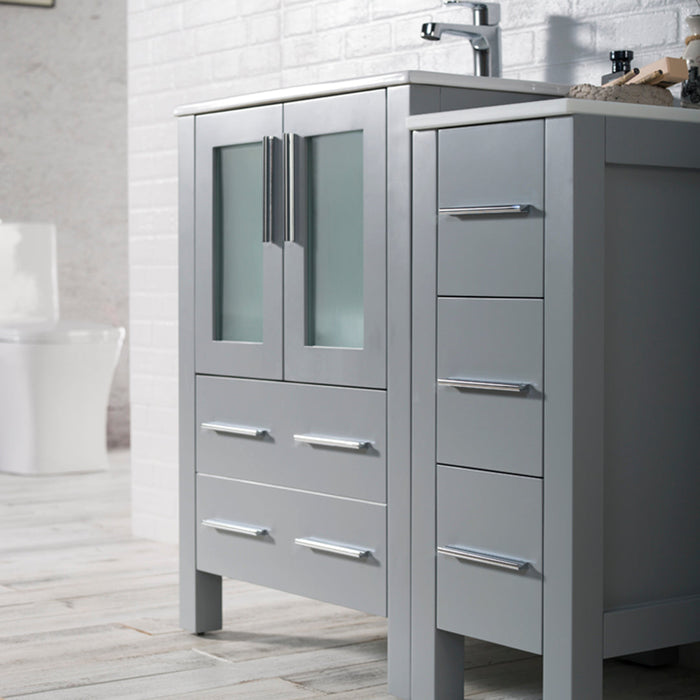 Blossom Sydney 36" Vanity Set, Ceramic/Ceramic Vessel Sink, Side Cabinet and Optional Mirror