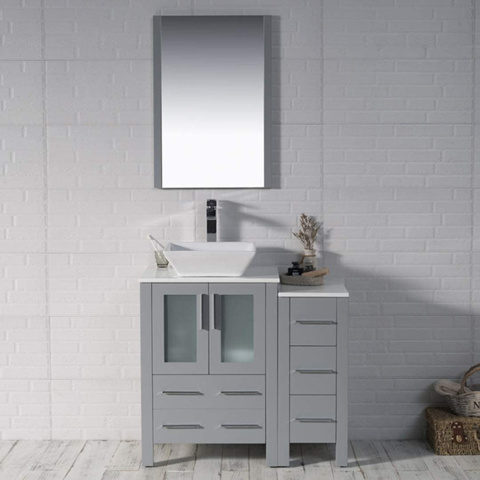Blossom Sydney 36" Vanity Set, Ceramic/Ceramic Vessel Sink, Side Cabinet and Optional Mirror