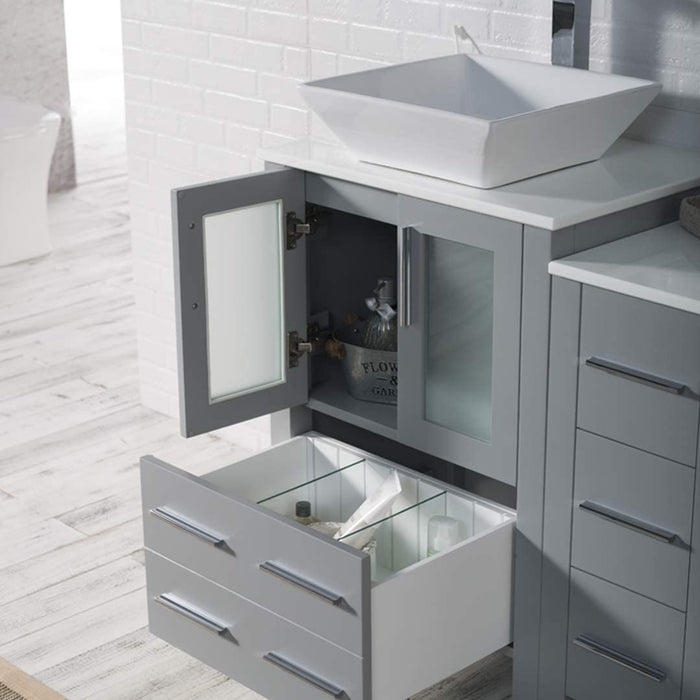 Blossom Sydney 36" Vanity Set, Ceramic/Ceramic Vessel Sink, Side Cabinet and Optional Mirror