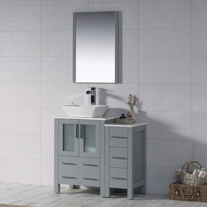 Blossom Sydney 36" Vanity Set, Ceramic/Ceramic Vessel Sink, Side Cabinet and Optional Mirror