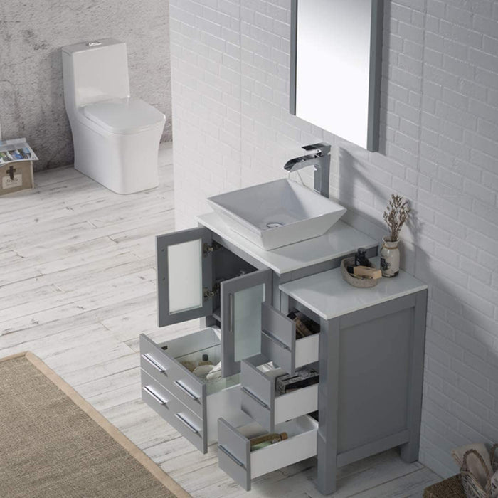 Blossom Sydney 36" Vanity Set, Ceramic/Ceramic Vessel Sink, Side Cabinet and Optional Mirror