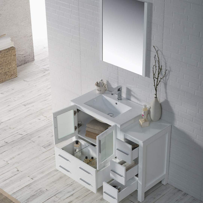 Blossom Sydney 42" Vanity Set, Ceramic/Ceramic Vessel Sink, Side Cabinet and Optional Mirror