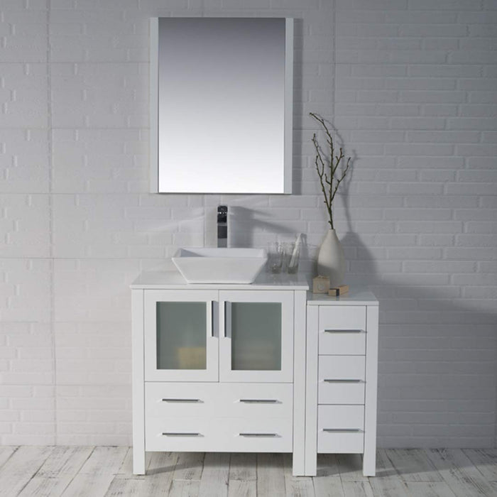 Blossom Sydney 42" Vanity Set, Ceramic/Ceramic Vessel Sink, Side Cabinet and Optional Mirror