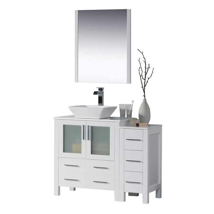 Blossom Sydney 42" Vanity Set, Ceramic/Ceramic Vessel Sink, Side Cabinet and Optional Mirror