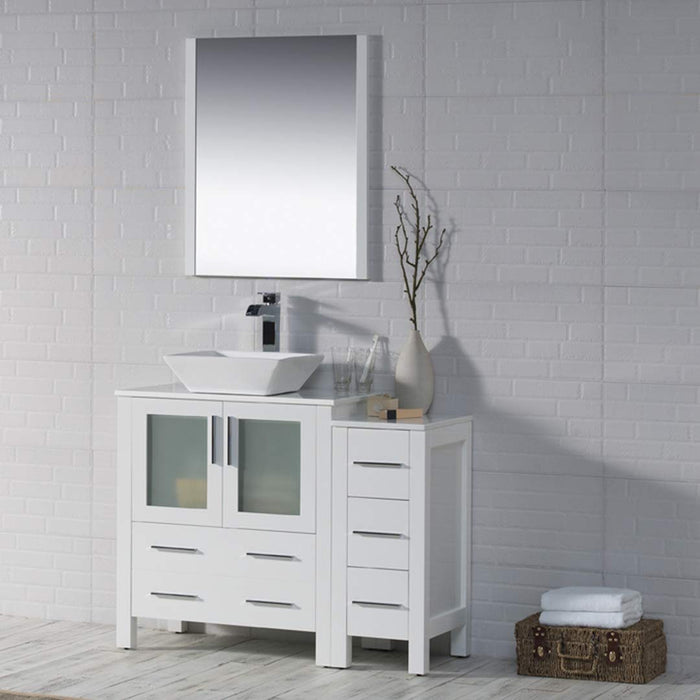 Blossom Sydney 42" Vanity Set, Ceramic/Ceramic Vessel Sink, Side Cabinet and Optional Mirror