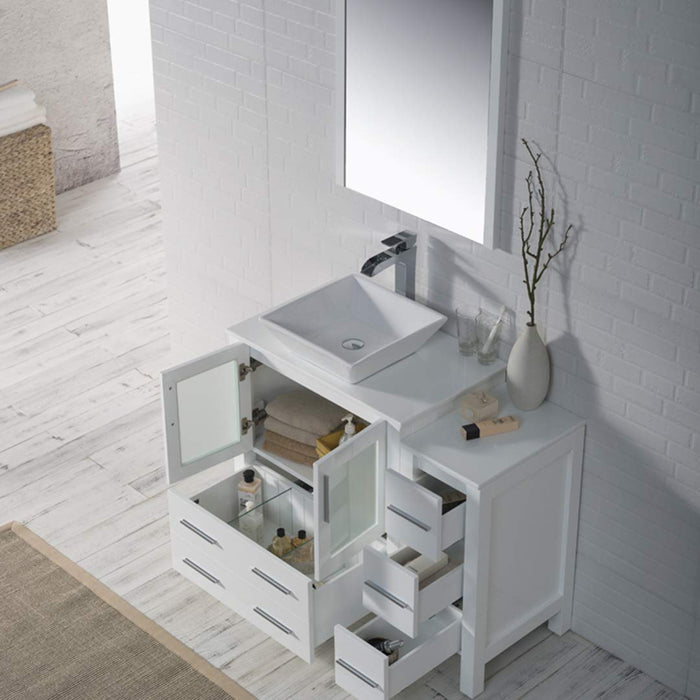 Blossom Sydney 42" Vanity Set, Ceramic/Ceramic Vessel Sink, Side Cabinet and Optional Mirror