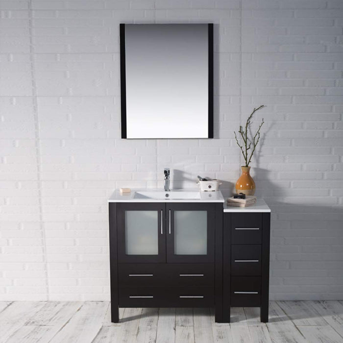 Blossom Sydney 42" Vanity Set, Ceramic/Ceramic Vessel Sink, Side Cabinet and Optional Mirror