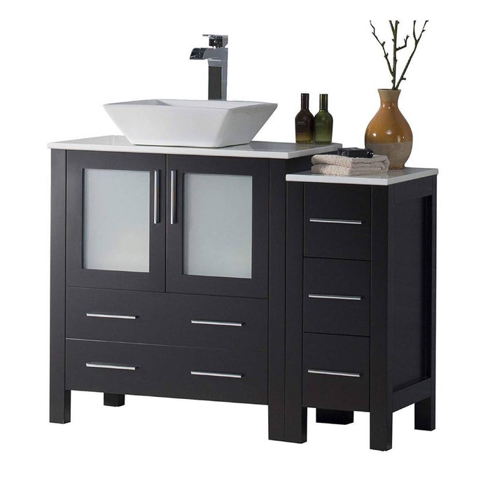 Blossom Sydney 42" Vanity Set, Ceramic/Ceramic Vessel Sink, Side Cabinet and Optional Mirror