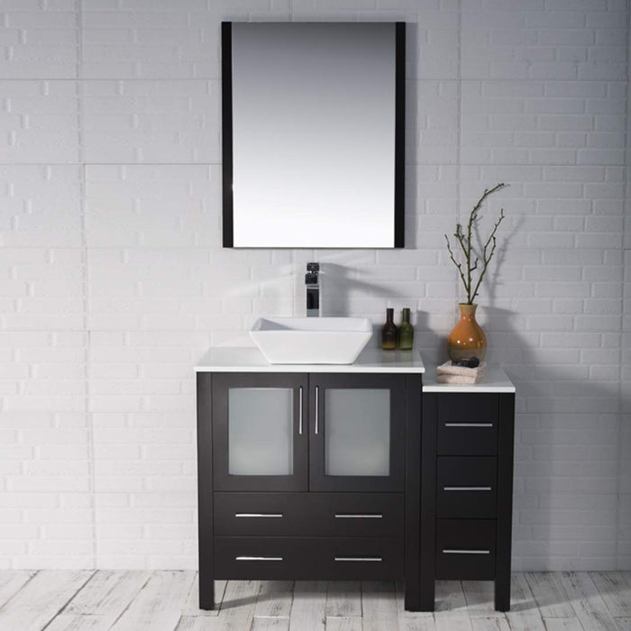 Blossom Sydney 42" Vanity Set, Ceramic/Ceramic Vessel Sink, Side Cabinet and Optional Mirror