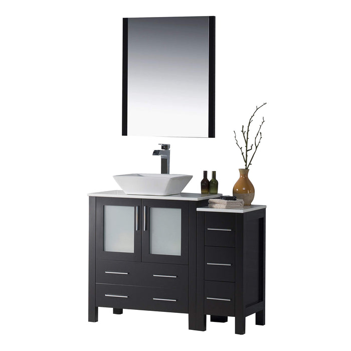 Blossom Sydney 42" Vanity Set, Ceramic/Ceramic Vessel Sink, Side Cabinet and Optional Mirror