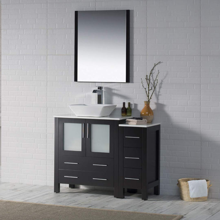 Blossom Sydney 42" Vanity Set, Ceramic/Ceramic Vessel Sink, Side Cabinet and Optional Mirror
