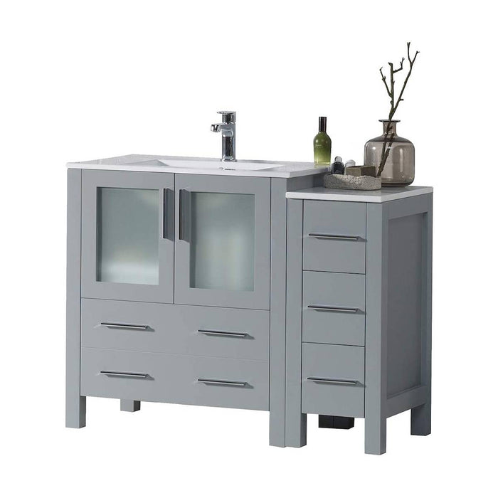 Blossom Sydney 42" Vanity Set, Ceramic/Ceramic Vessel Sink, Side Cabinet and Optional Mirror