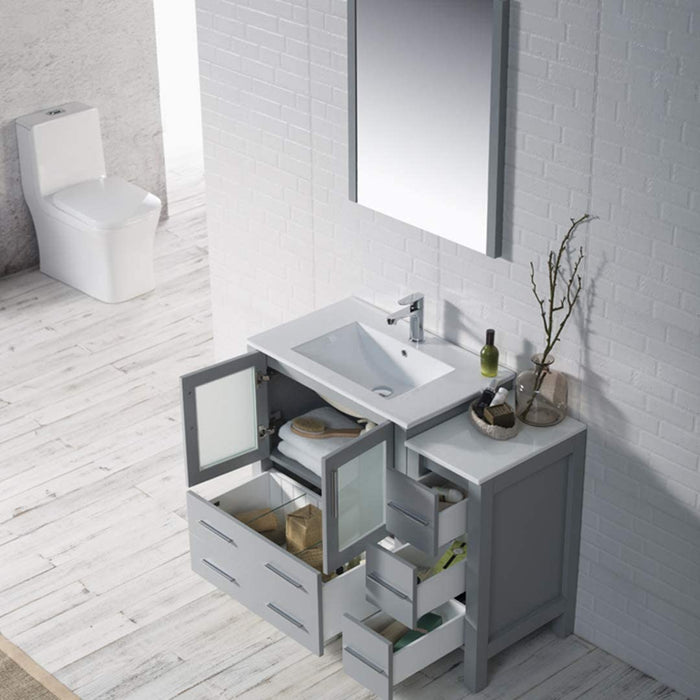 Blossom Sydney 42" Vanity Set, Ceramic/Ceramic Vessel Sink, Side Cabinet and Optional Mirror