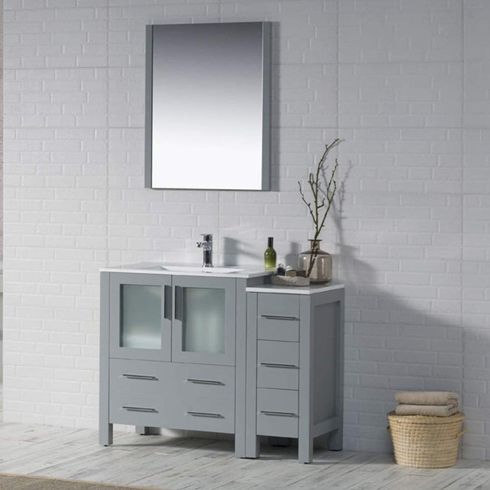 Blossom Sydney 42" Vanity Set, Ceramic/Ceramic Vessel Sink, Side Cabinet and Optional Mirror