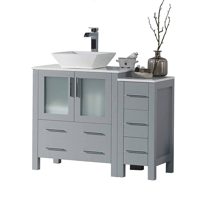Blossom Sydney 42" Vanity Set, Ceramic/Ceramic Vessel Sink, Side Cabinet and Optional Mirror