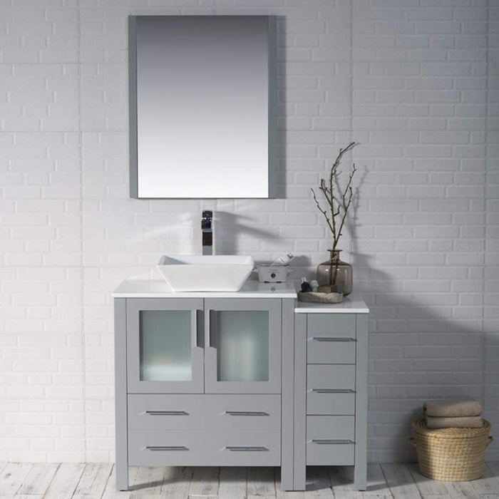 Blossom Sydney 42" Vanity Set, Ceramic/Ceramic Vessel Sink, Side Cabinet and Optional Mirror