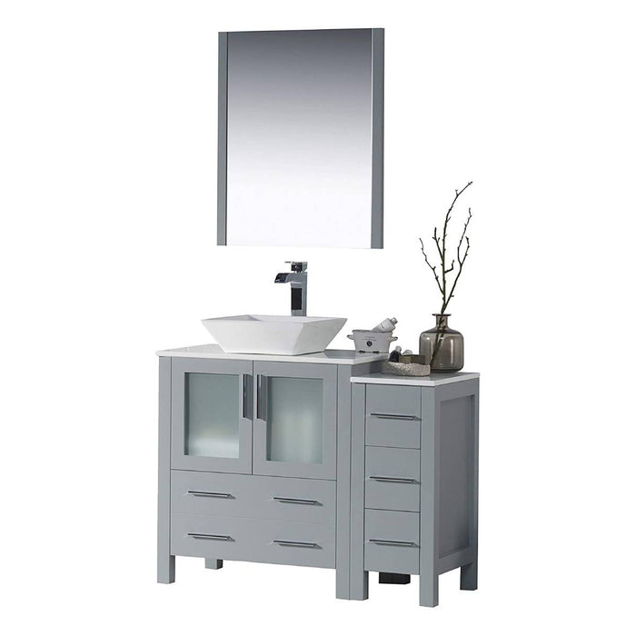 Blossom Sydney 42" Vanity Set, Ceramic/Ceramic Vessel Sink, Side Cabinet and Optional Mirror