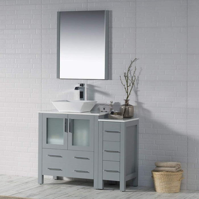 Blossom Sydney 42" Vanity Set, Ceramic/Ceramic Vessel Sink, Side Cabinet and Optional Mirror