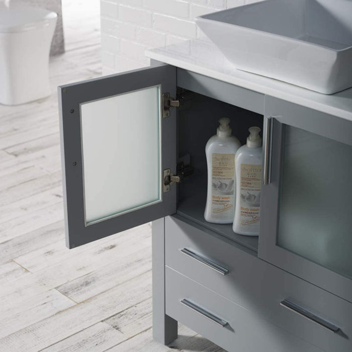 Blossom Sydney 42" Vanity Set, Ceramic/Ceramic Vessel Sink, Side Cabinet and Optional Mirror