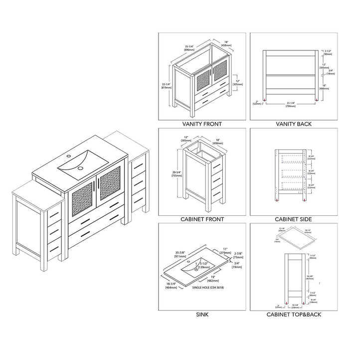 Blossom Sydney 54" Vanity Set, Side Cabinets, Vessel Sink and Optional Mirror - Luxe Vanity & Tub